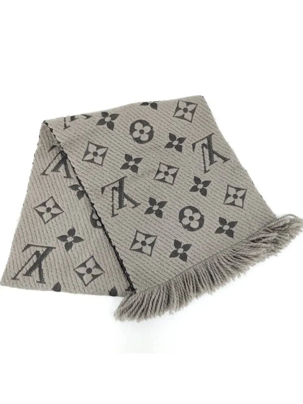Louis Vuitton Scarf Escherve Logo Mania Wool Silk Light Gray